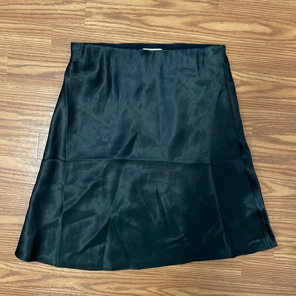 Black satin mini skirt